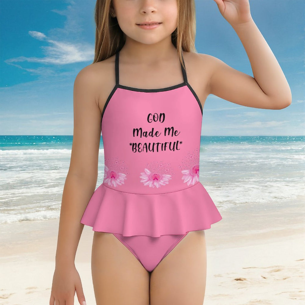 Girls One Piece Ruffle Strap Swimsuit(All-Over Printing)